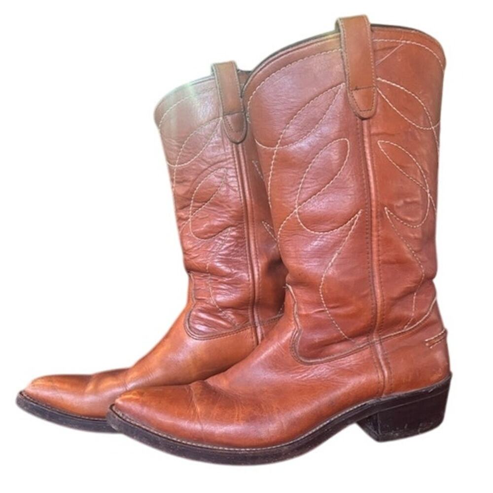 Vintage Double H mens Western Boots cowboy brown leather embroidered men's 10 D